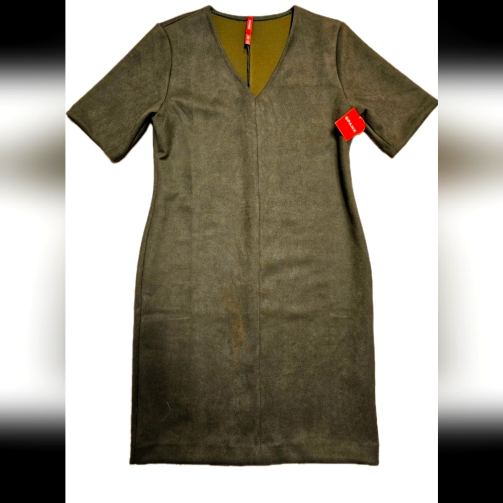 NWT Spanx 20495R Faux Suede Column Dress in Utility Green S